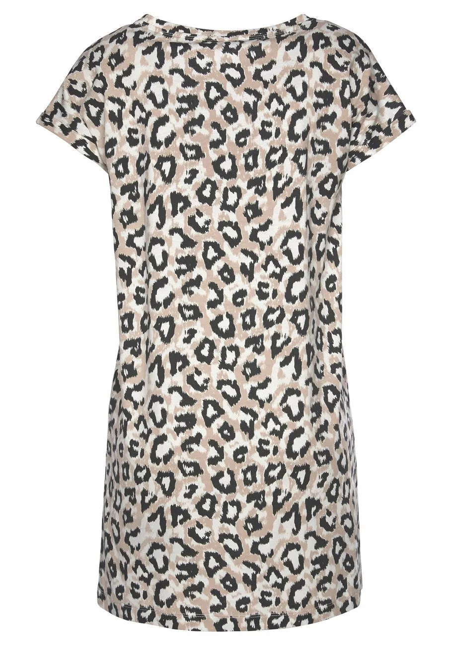 LASCANA Women's Leopard Print Sleep Shirt