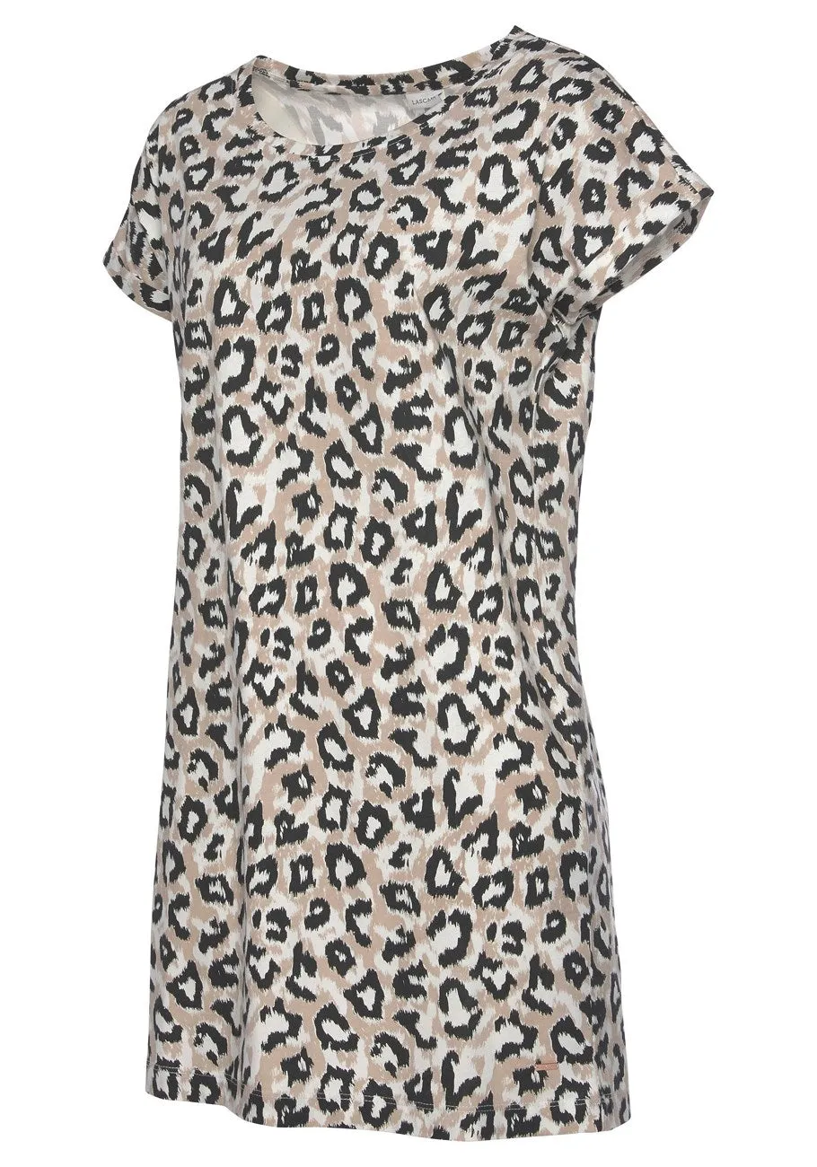 LASCANA Women's Leopard Print Sleep Shirt