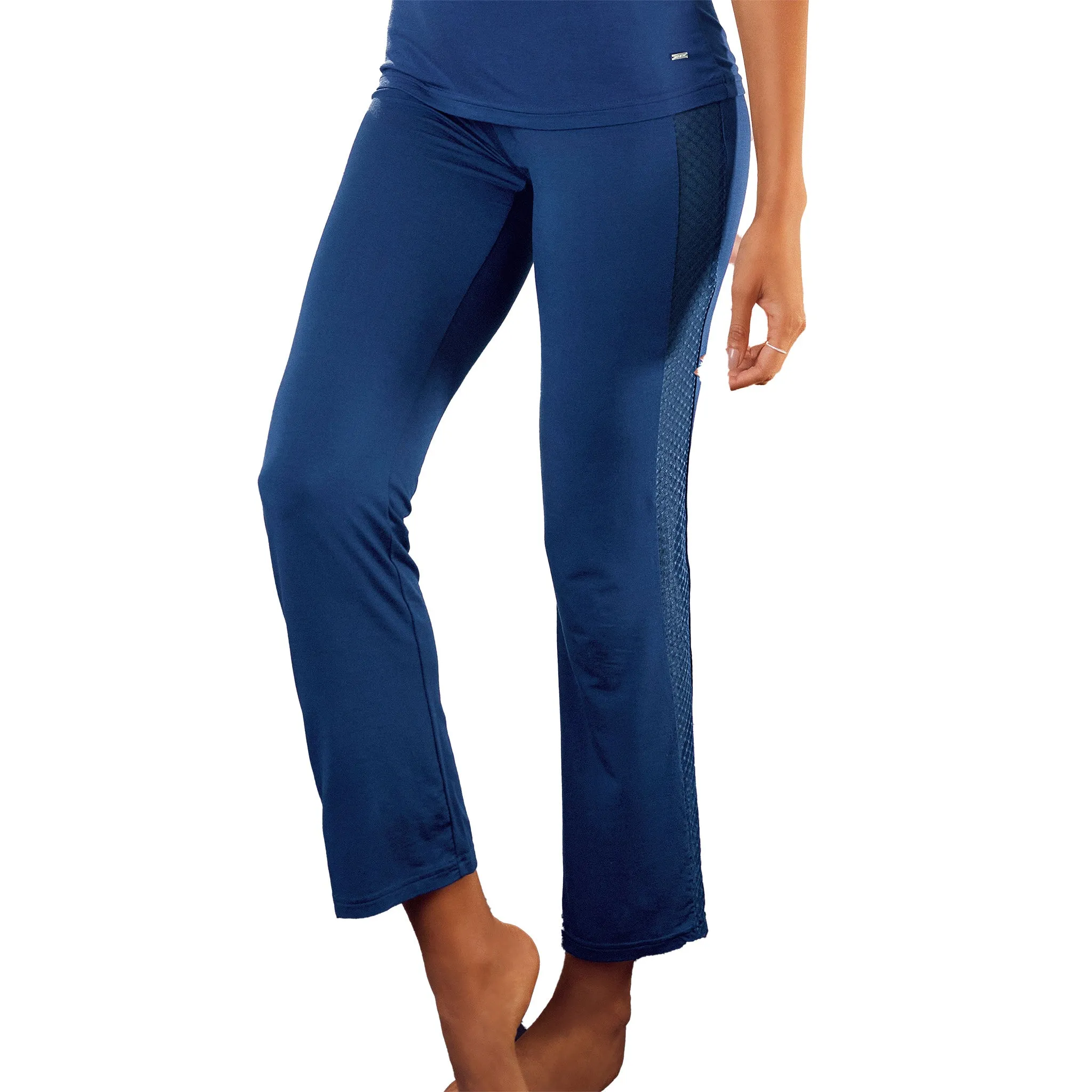LASCANA Women's Side Lace Insert Pajama Pants, Midnight Blue