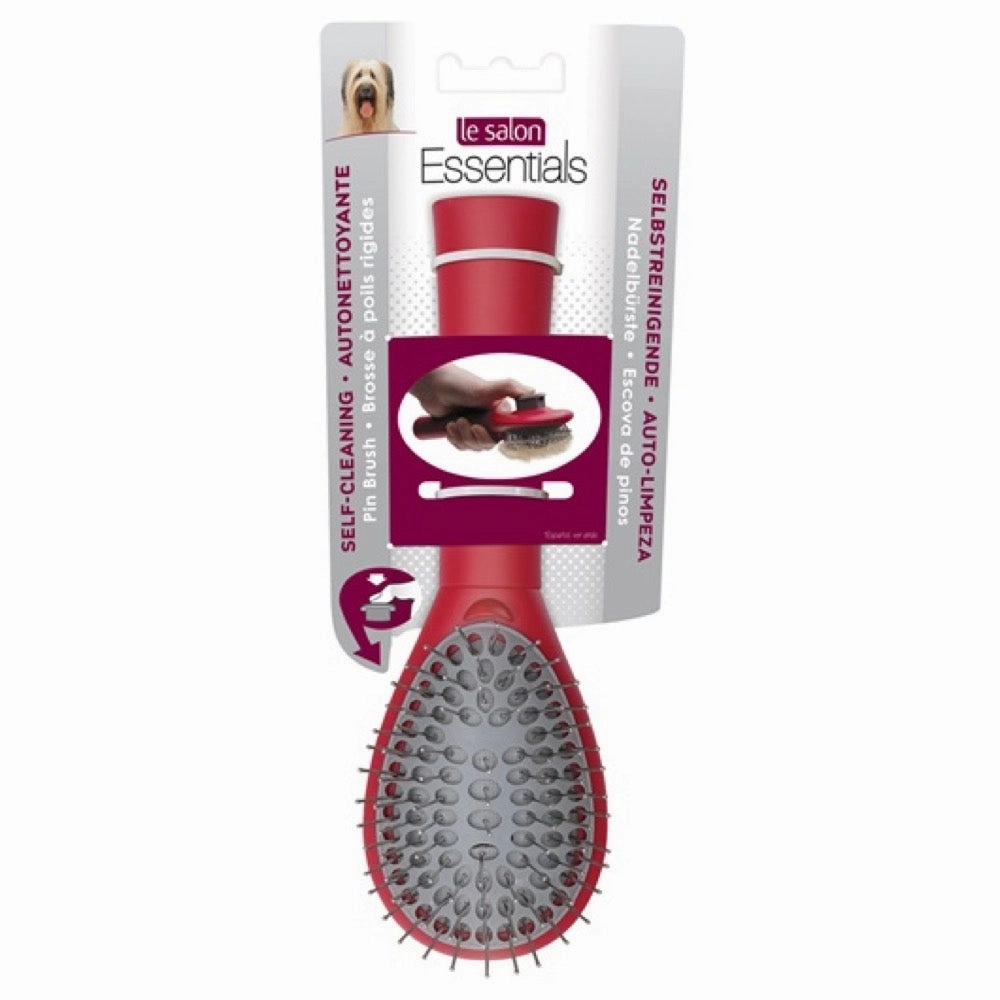 Le Salon Essentials Self-Cleaning Dog Pin Brush pet grooming brush,pet comb,detangling brush for pets