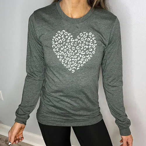Leopard Heart Long Sleeve Tee
