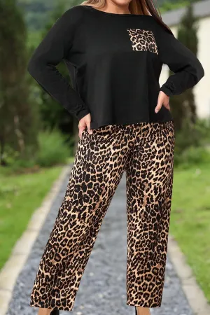 Leopard Top And Pants Set In Black