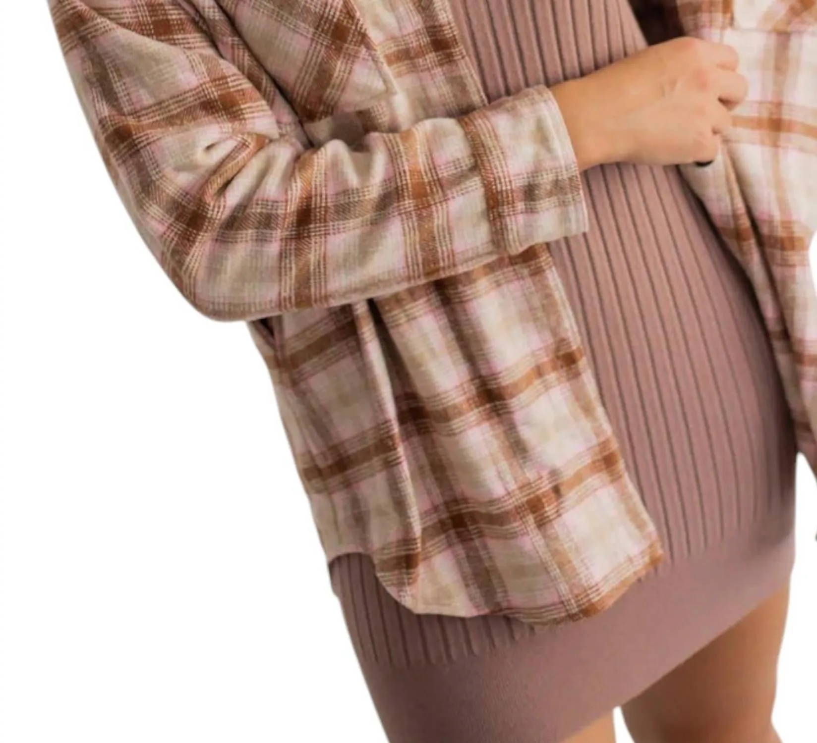 Lexi Plaid Pocketed Shacket In Brown