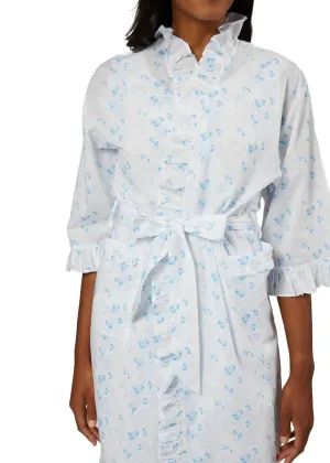 Lily Cotton Ruffle Robe In Blue