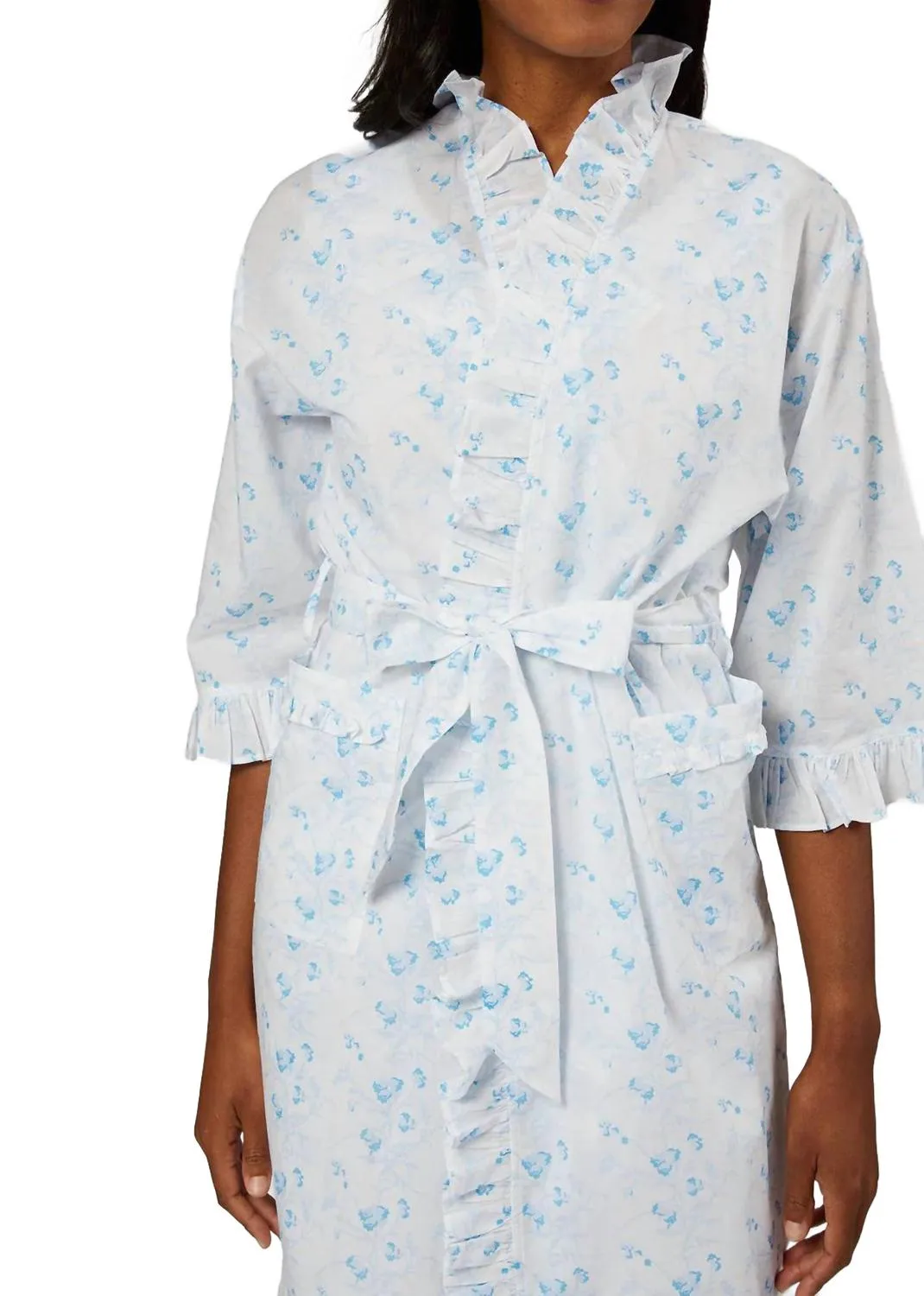 Lily Cotton Ruffle Robe In Blue