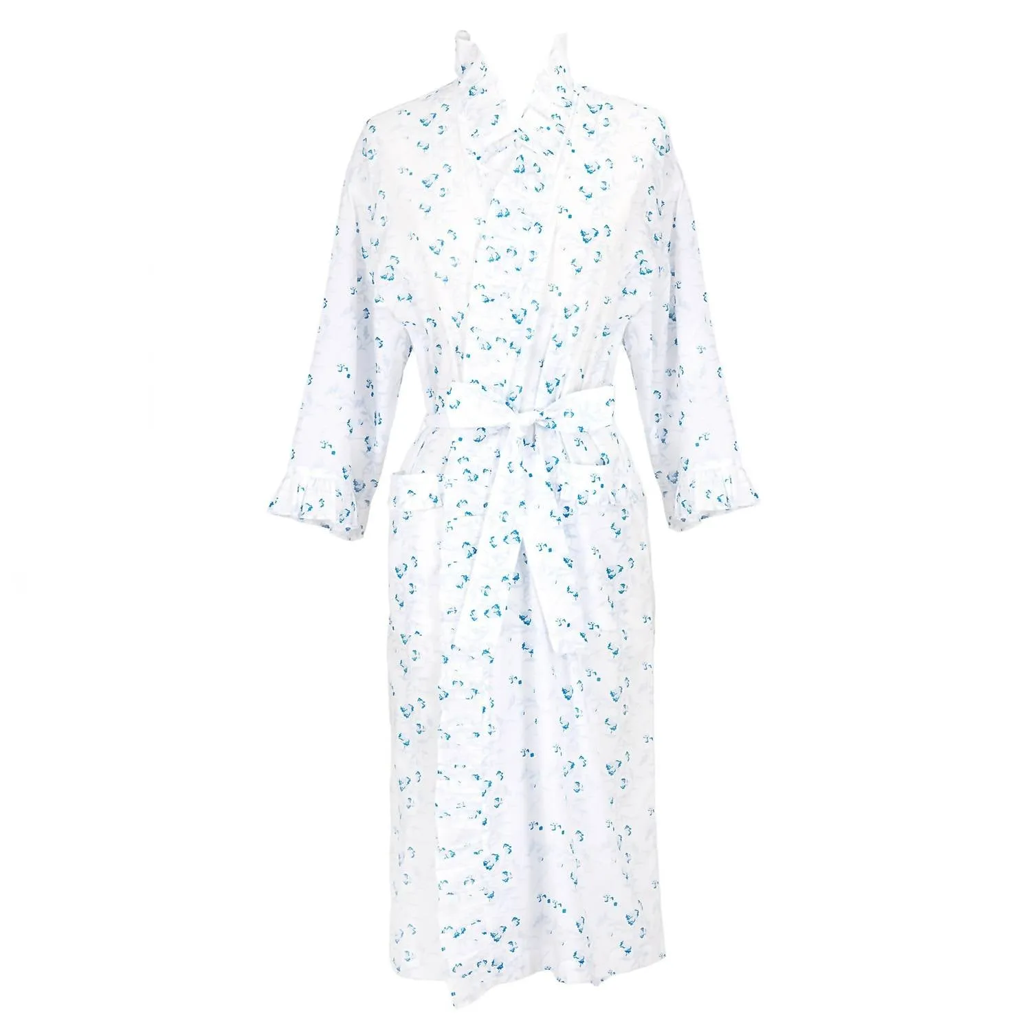 Lily Cotton Ruffle Robe In Blue
