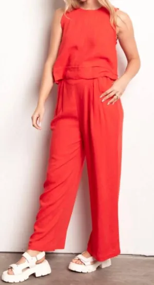 Linen Tank   Pull On Wide Leg Pant Set In Red