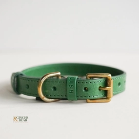 LISH Coopers Avocado Green Italian Leather Dog Collar dog collar,leather dog collar,adjustable dog collar