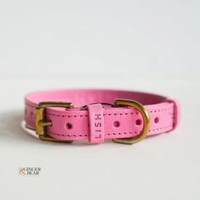 LISH Coopers Rhubarb Pink Italian Leather Dog Collar dog collar,leather dog collar,adjustable dog collar
