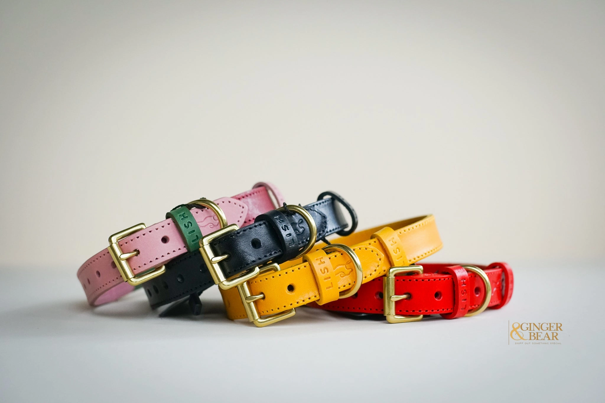 LISH Walter Pink Italian Leather Dog Collar