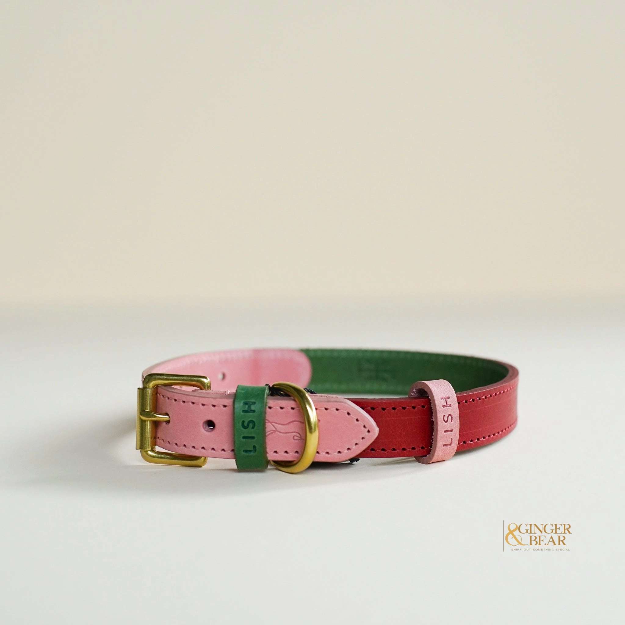 LISH Walter Pink Italian Leather Dog Collar dog collar,leather dog collar,adjustable dog collar