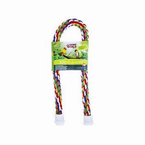 Living World Knot-A-Rope Multi-Coloured Cotton Perch 30mm x 36cm L - 81382 bird nesting box,bird cage accessories,bird habitat