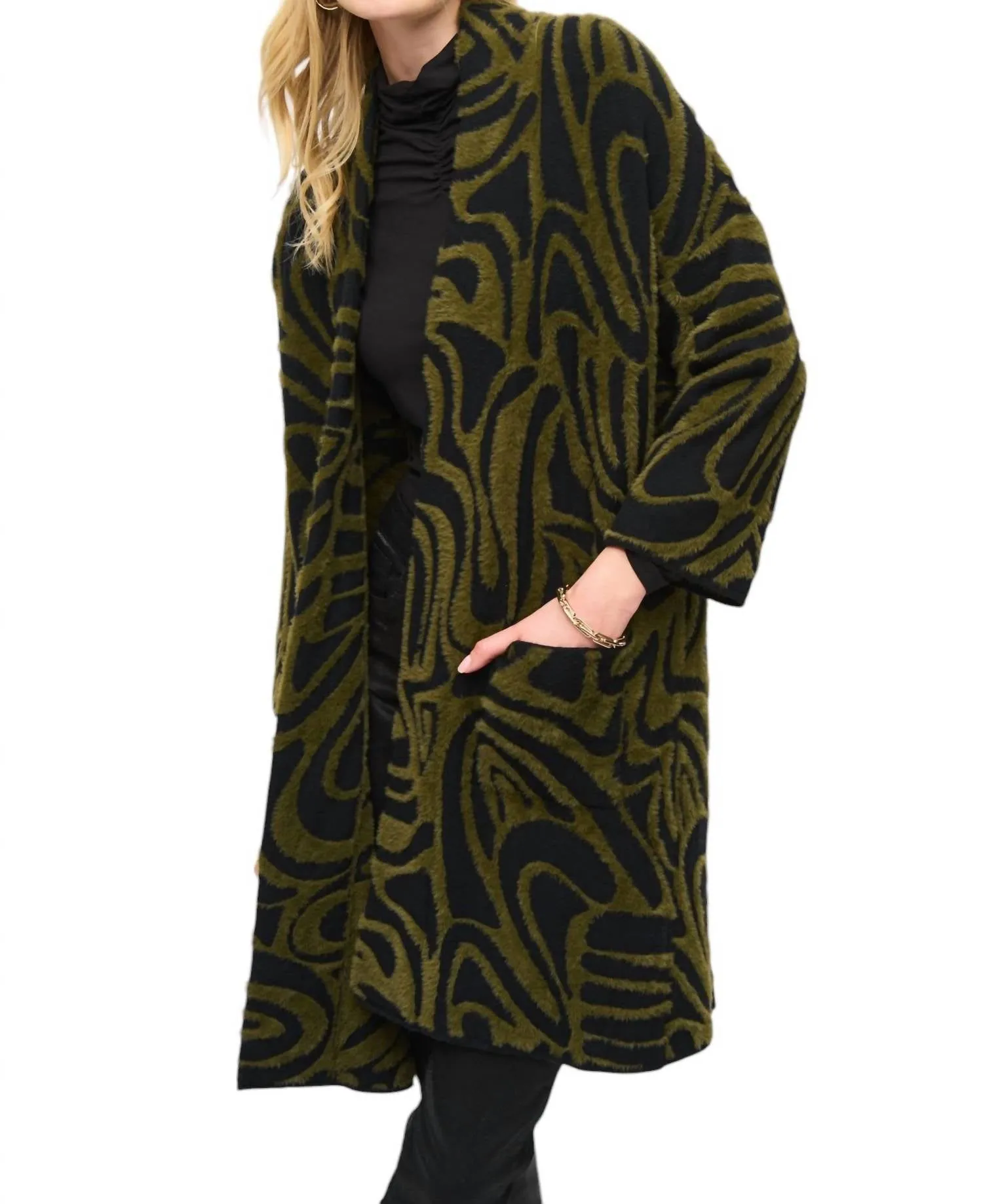 Long Coat In Olive/black