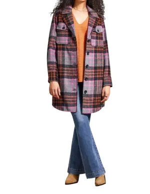 Long Plaid Shacket In Burnt Orange