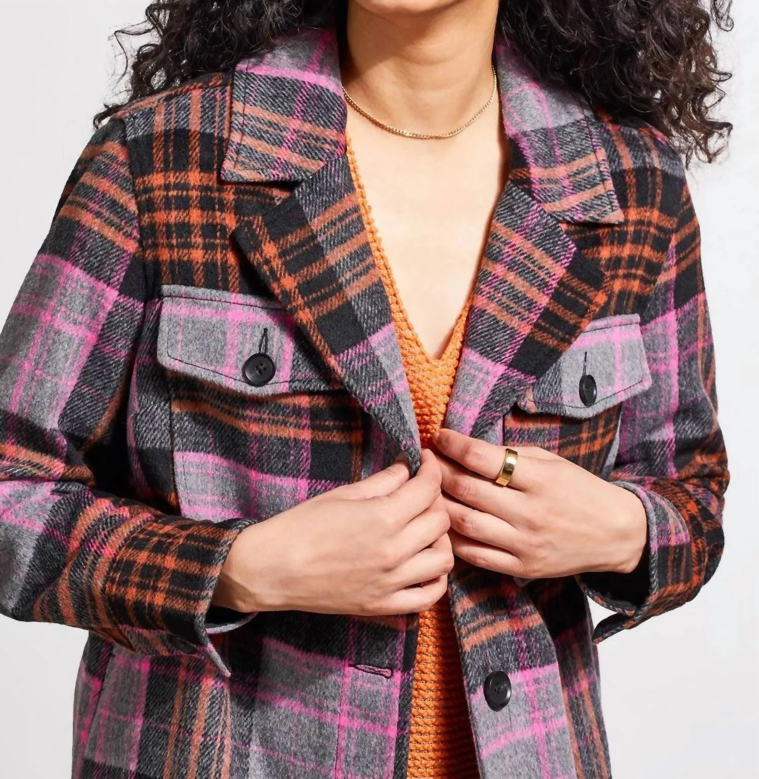 Long Plaid Shacket In Burnt Orange