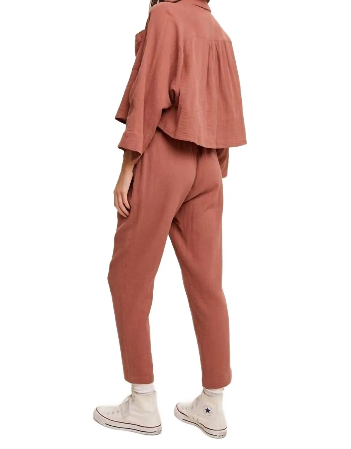 Long Sleeve Button Down And Long Pants Sets In Mocha