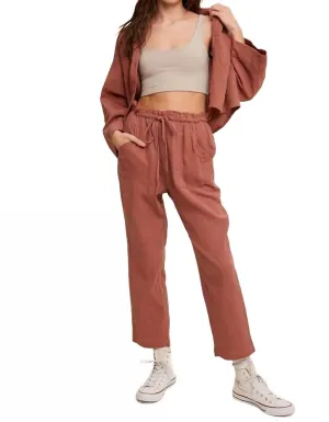 Long Sleeve Button Down And Long Pants Sets In Mocha
