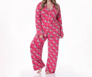 Long Sleeve Collared Pajama Set In Winter Rose Holiday Sharks