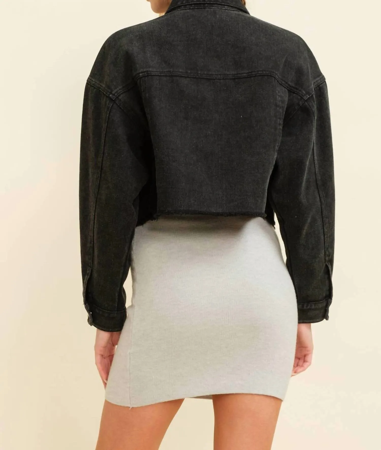 Long Sleeve Denim Jacket In Black