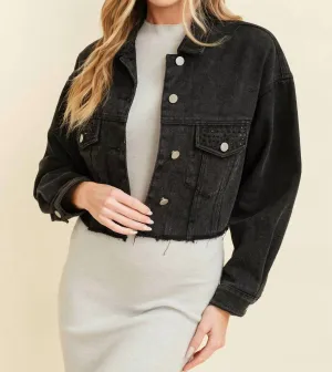 Long Sleeve Denim Jacket In Black