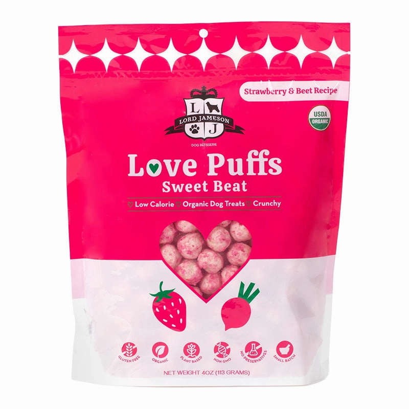 Lord Jameson Organic Dog Treats - Love Puffs - Sweet Beats 4oz Bag dog biscuit treats,crunchy dog snacks,dog cookies