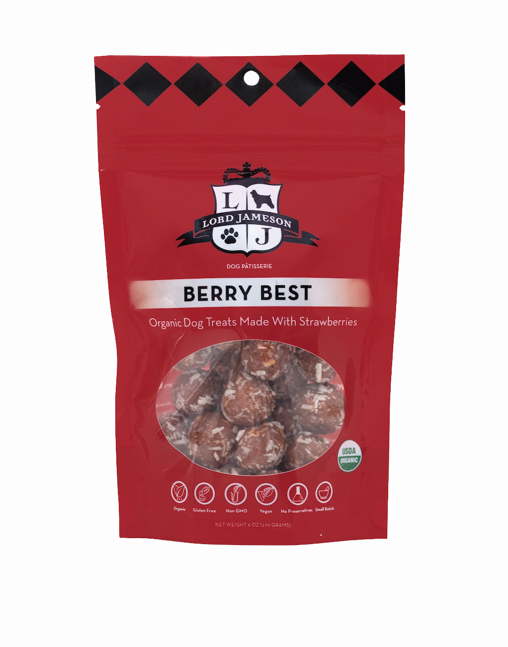 Lord Jameson Organic Dog Treats Berry Best - Strawberries, Beets   Coconut 6oz Bag