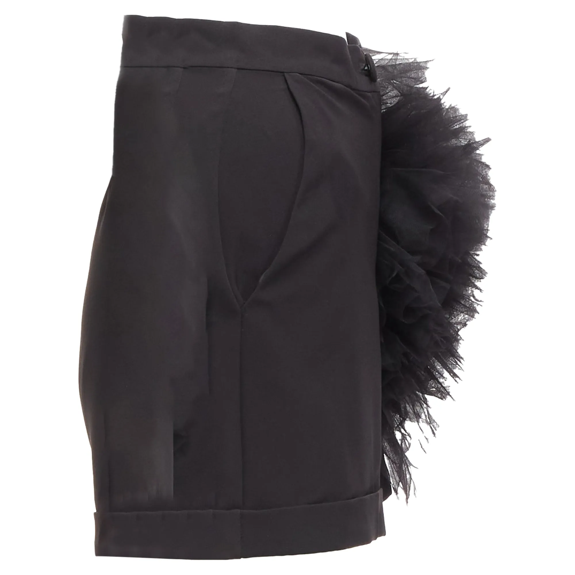 Loulou Studio Oversized Tulle Flower High Waisted Cuffed Shorts