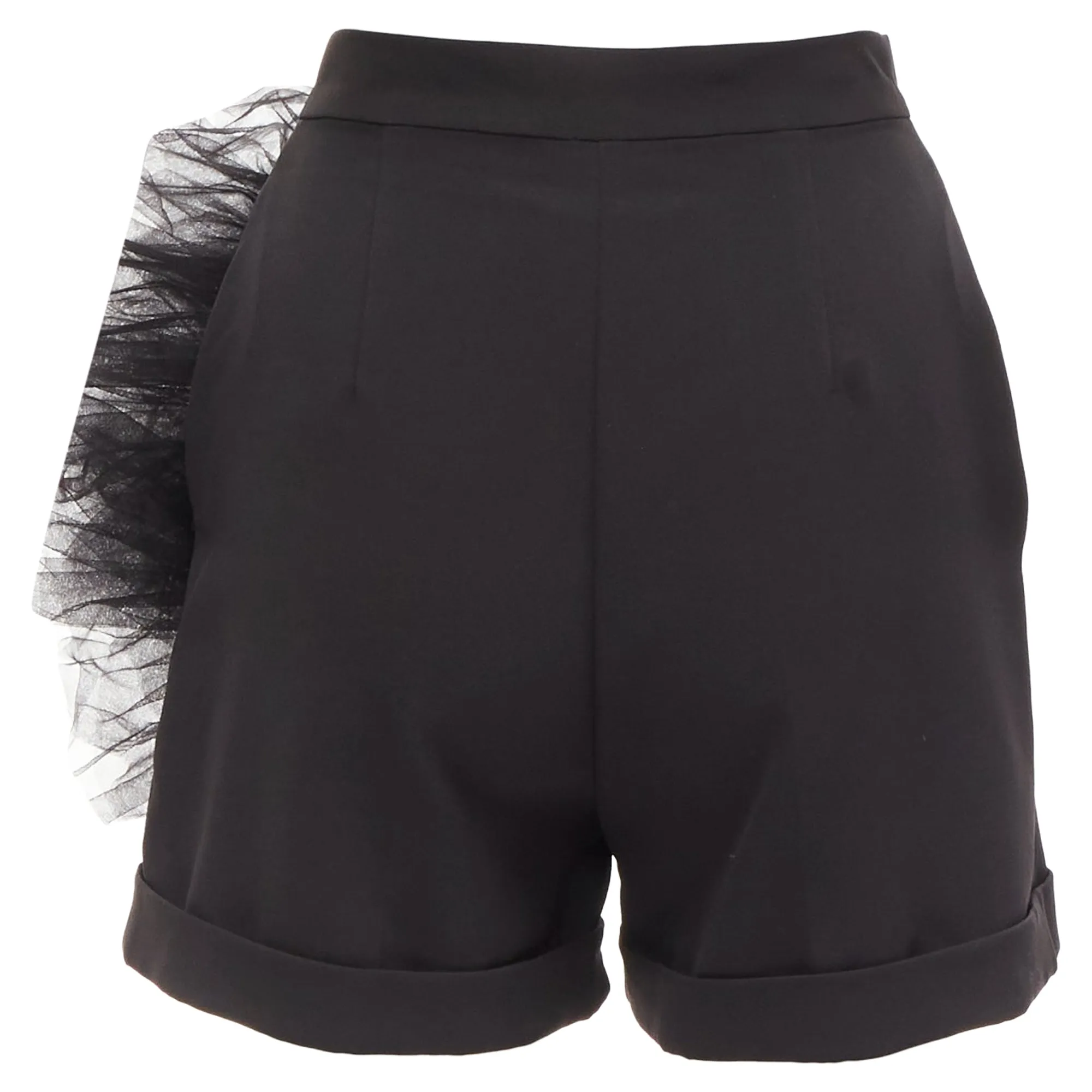 Loulou Studio Oversized Tulle Flower High Waisted Cuffed Shorts