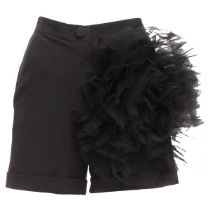 Loulou Studio Oversized Tulle Flower High Waisted Cuffed Shorts