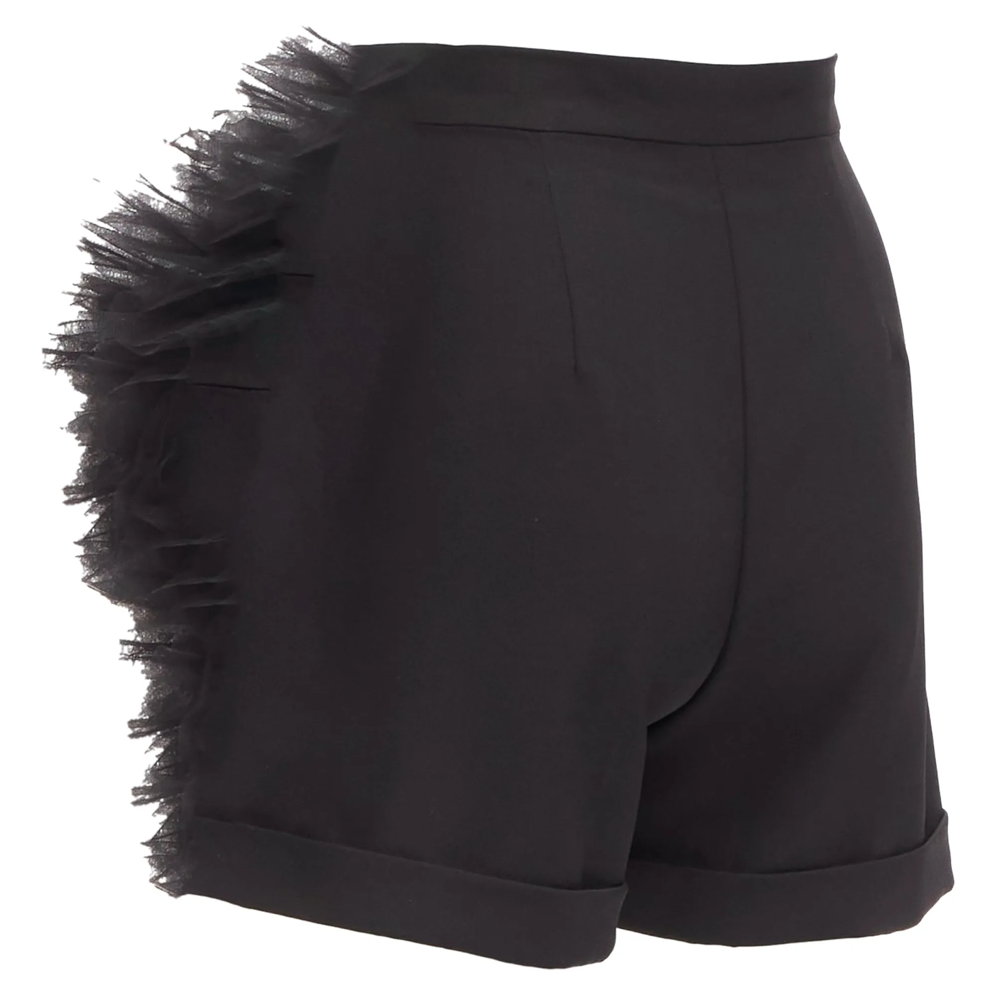 Loulou Studio Oversized Tulle Flower High Waisted Cuffed Shorts