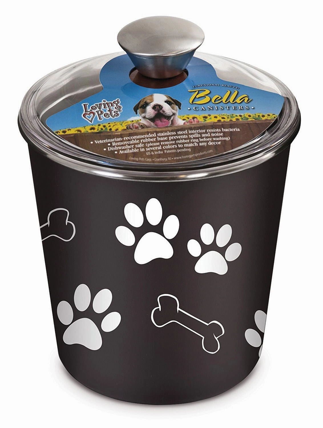Loving Pets Bella Dog and Cat Treat Canister, Espresso cat food bowl,cat feeder,elevated cat dish