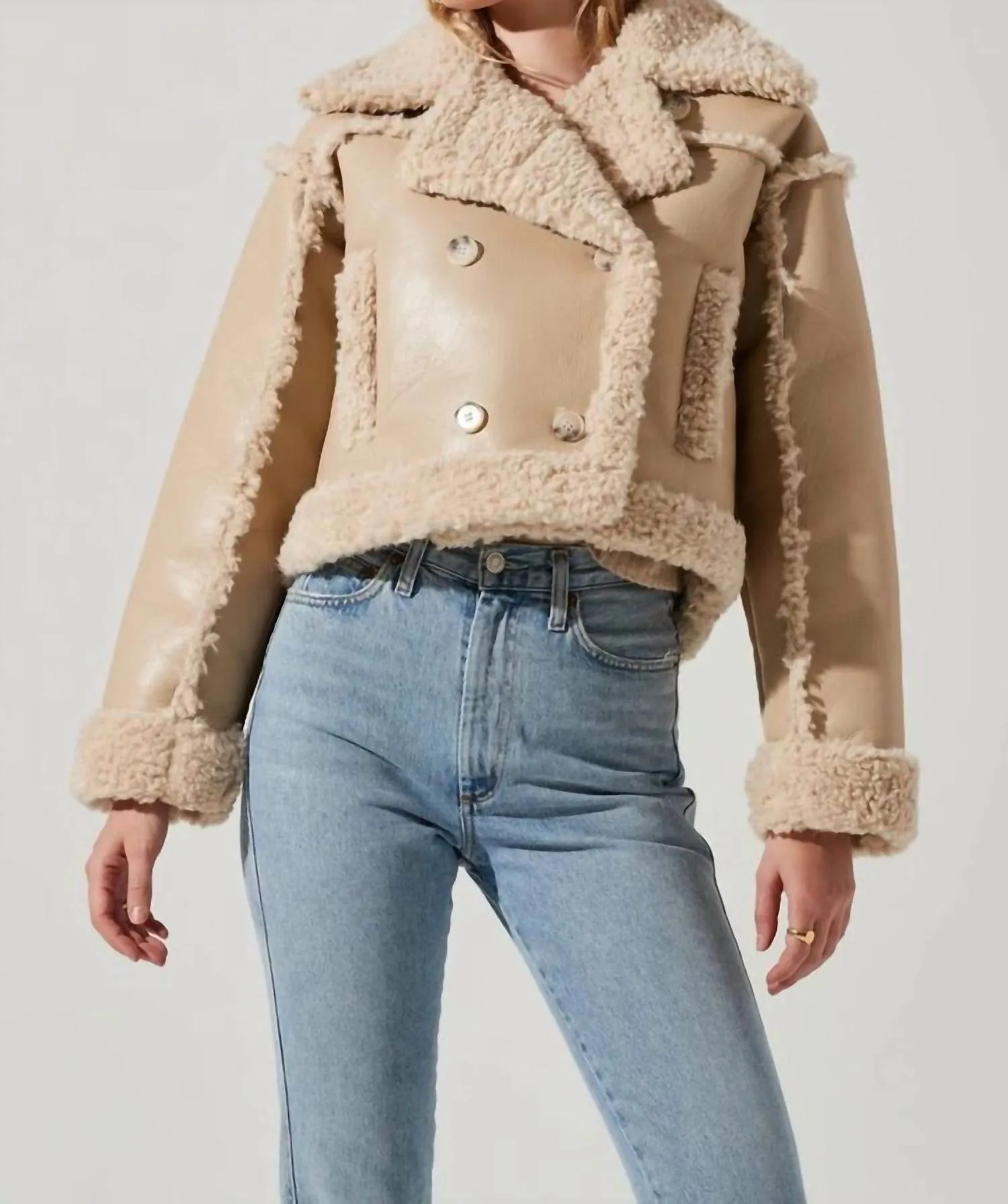 Luciana Faux Leather Jacket In Tan