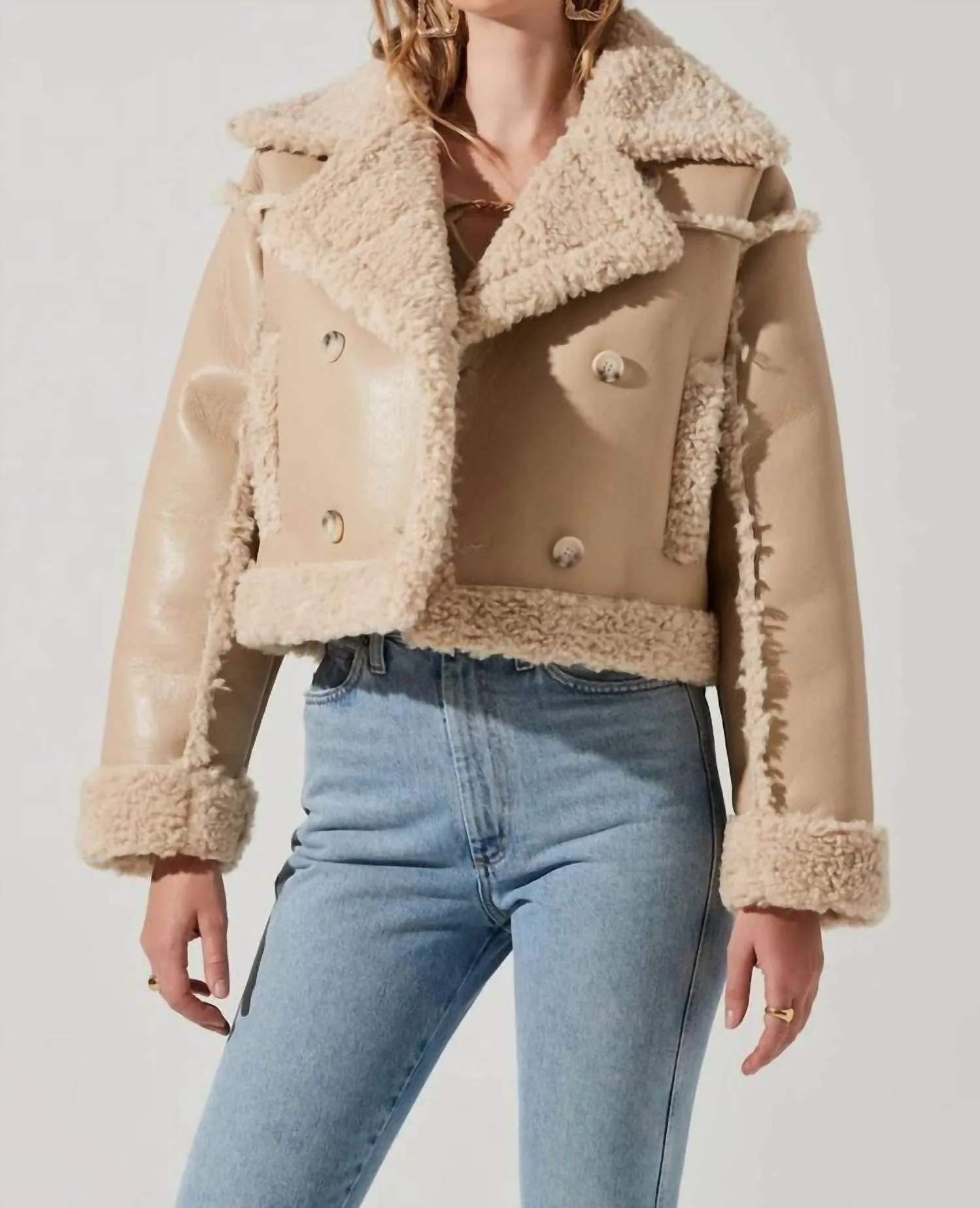 Luciana Faux Leather Jacket In Tan