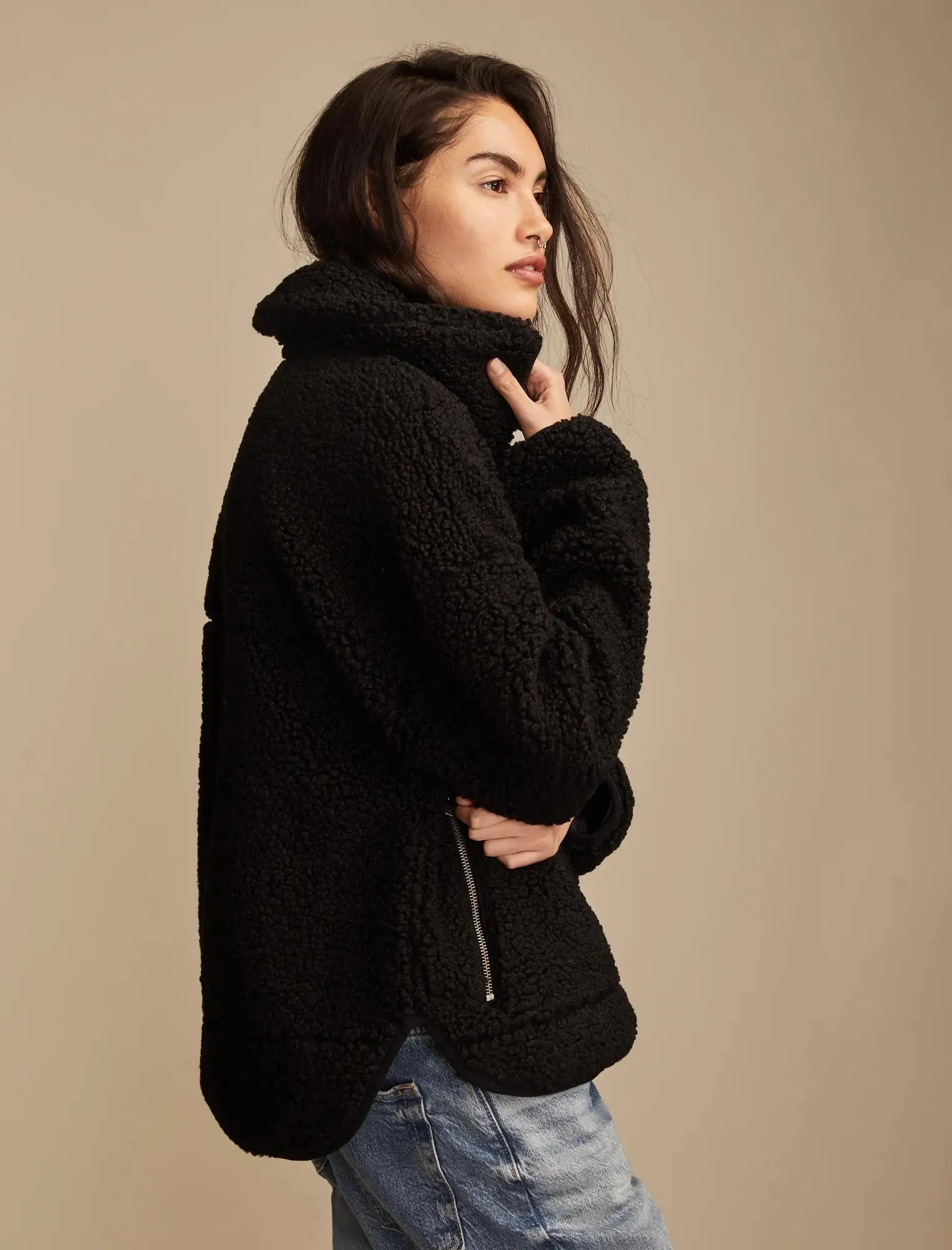 Lucky Brand Women's Faux Shearling Zip Up Jacket