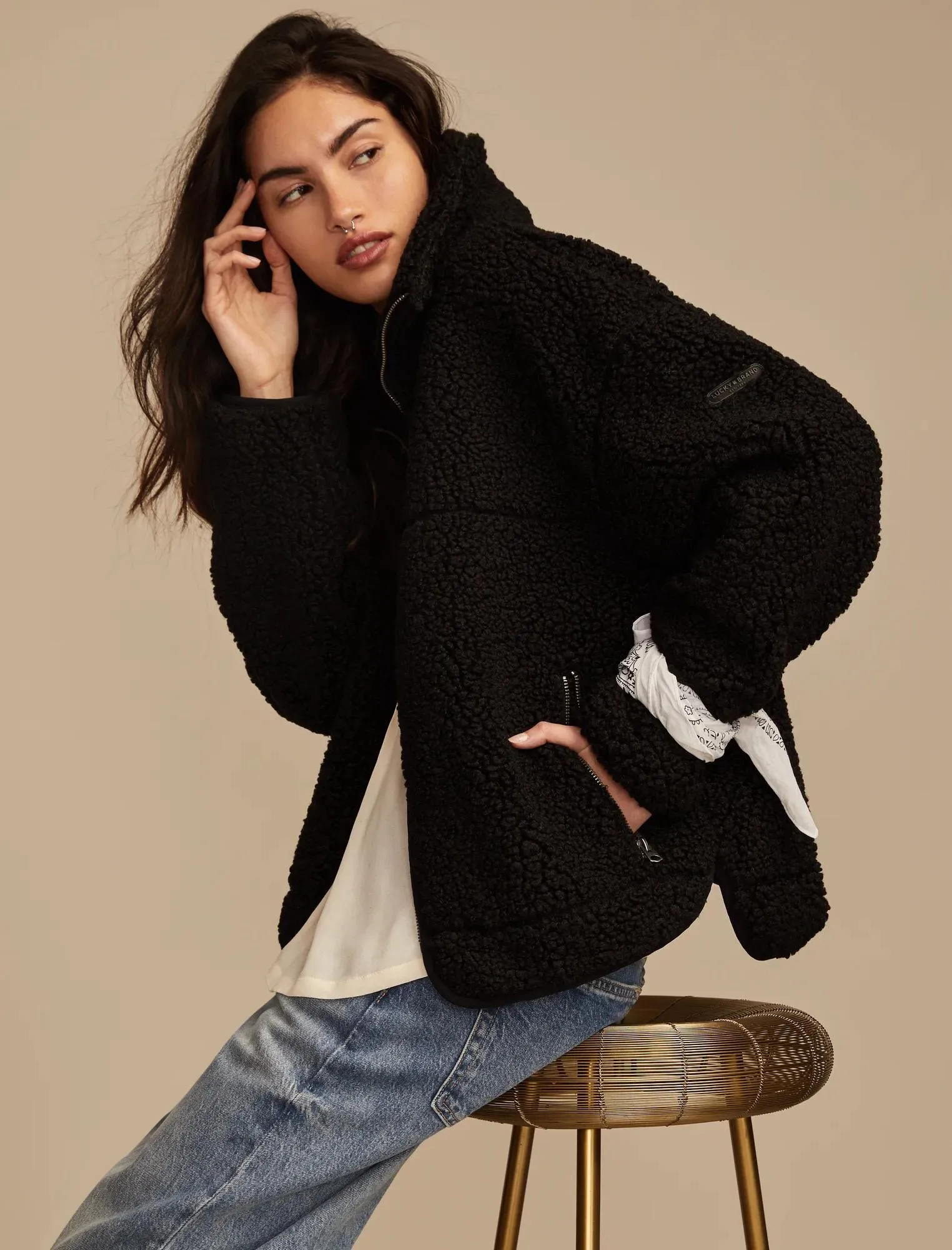 Lucky Brand Women's Faux Shearling Zip Up Jacket