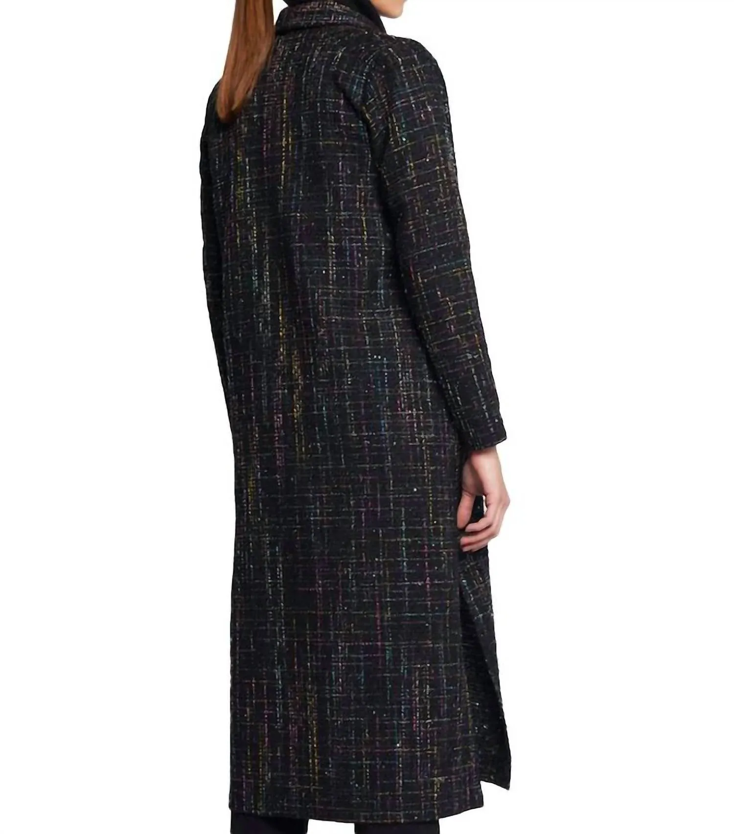 Luna Sequin Embellished Coat In Black