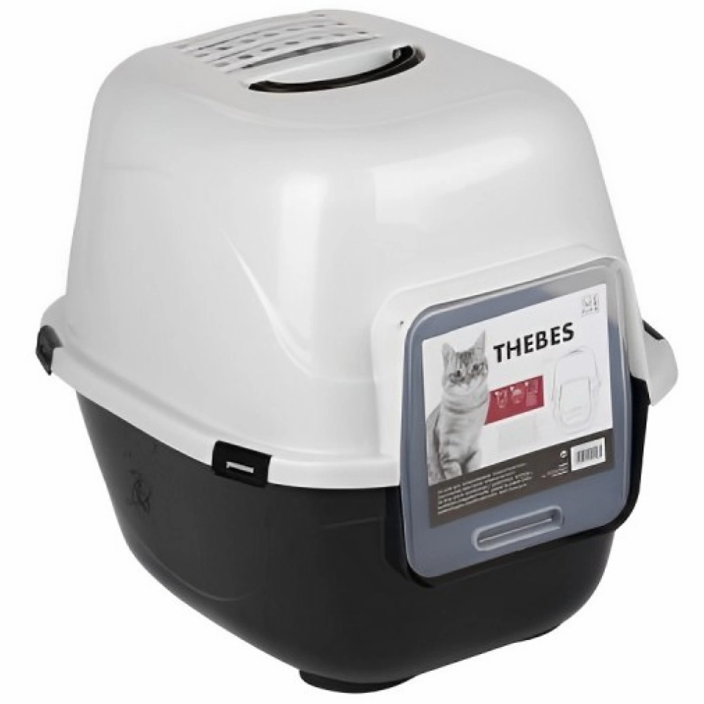 M Pets THEBES Litter Box for Cats (Black/White) covered litter box,cat toilet,self cleaning litter box
