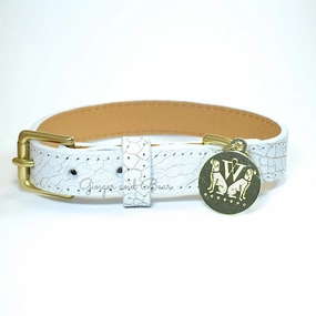 Madison Avenue Dog Collar - White dog collar,leather dog collar,adjustable dog collar