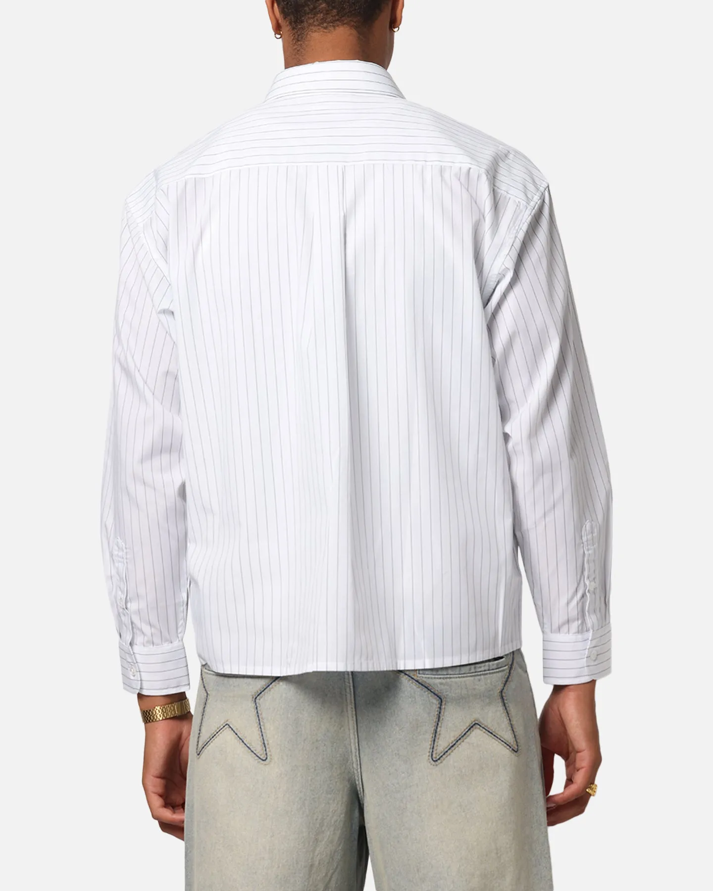 Majestic Athletic New York Yankees Pinstripe Button Up Shirt Optic White
