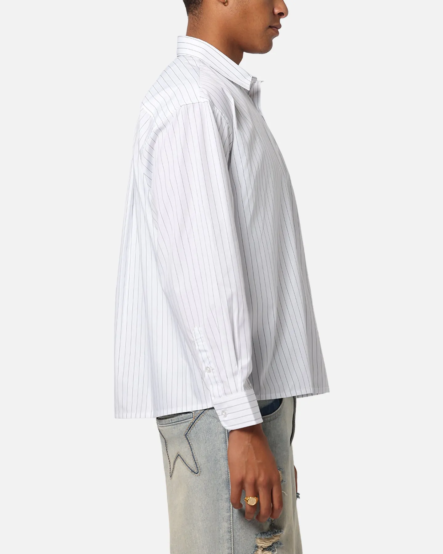 Majestic Athletic New York Yankees Pinstripe Button Up Shirt Optic White