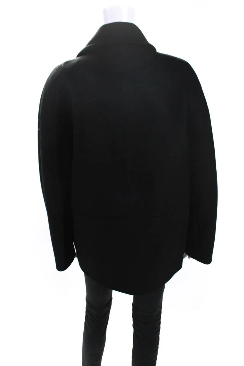 Mantu Womens Asymmetrical Compact Wool Full Zip Coat Jacket Black