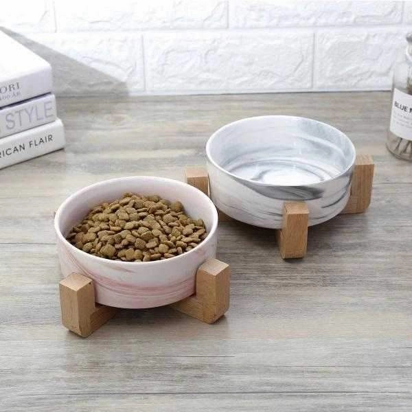 Marble Ceramic Bowl with Bamboo Stand dog bowl,slow feeder,pet food dish