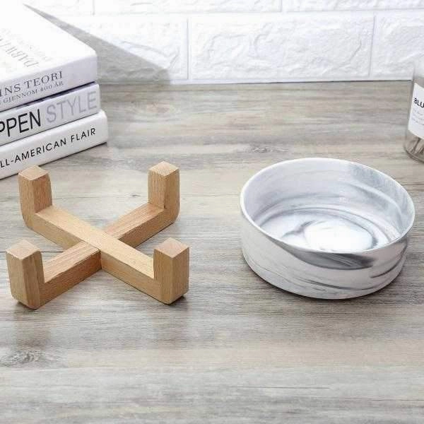 Marble Ceramic Bowl with Bamboo Stand