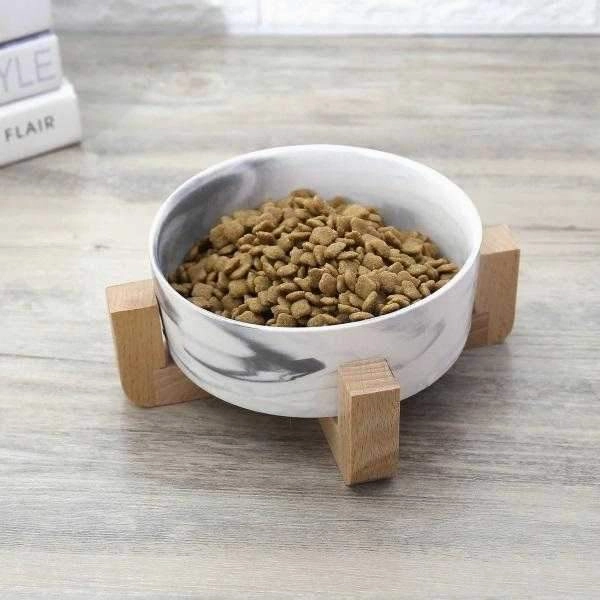 Marble Ceramic Bowl with Bamboo Stand