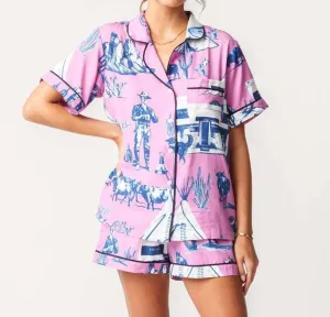 Marfa Toile Pajama Short Set In Pink/navy