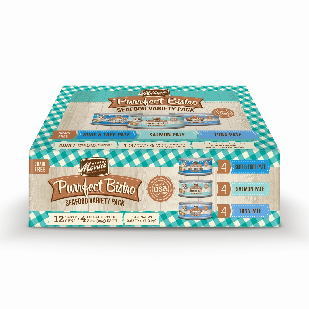 Merrick Purrfect Bistro Grain Free Seafood Pate Variety Pack Canned Cat Food cat toys and food,complete cat care,all in one cat kit