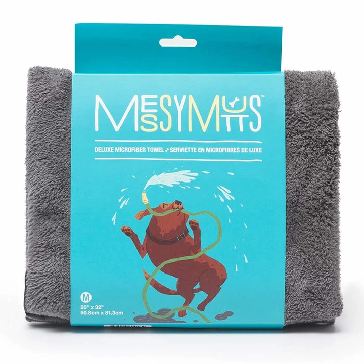 Messy Mutts Dog Ultra Soft Dog Towel with Hand Pockets - Grey Medium (32" x 20")