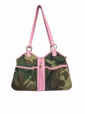 Metro - Camo w-Pink Leather Tassel & Trim dog travel crate,airline approved dog carrier,dog transport bag