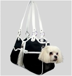 Metro Carrier- Black & White Tassel dog travel crate,airline approved dog carrier,dog transport bag