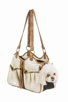 Metro Carrier- Ivory Quilted With Tassel dog travel crate,airline approved dog carrier,dog transport bag